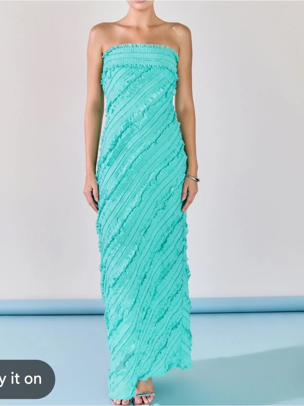 Endless rose NWT Juliette strapless ruffled chiffon maxi dress aquamarine sz m
